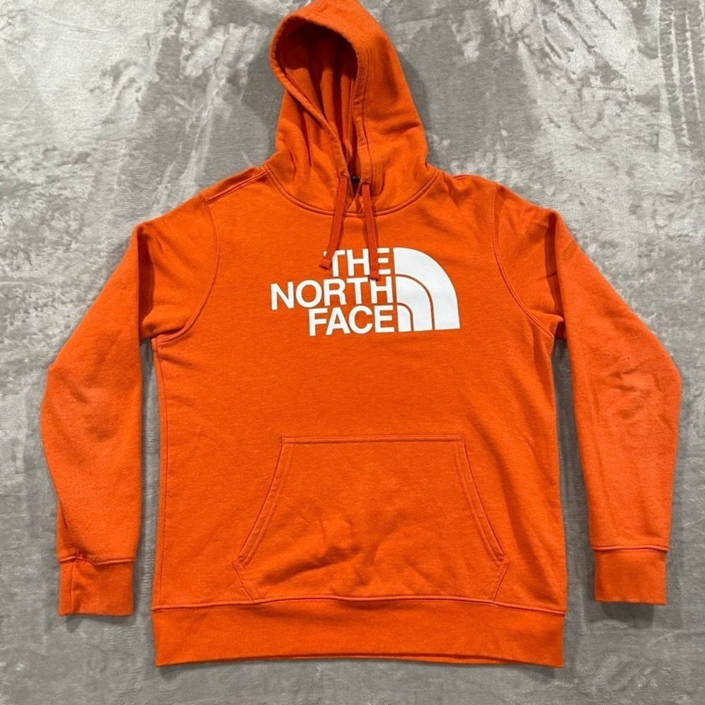 North Face Hoodie Mens Large Orange Pullover Logo Graphic Fleece Outdoors